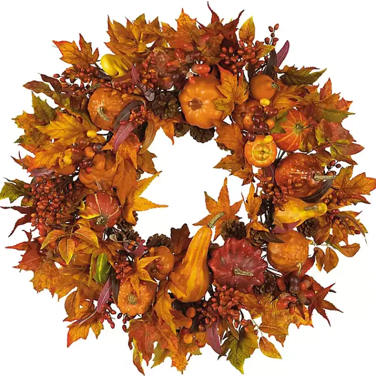 Wreaths>Kirklands Home Orange Pumpkin Gourd and Berry Wreath