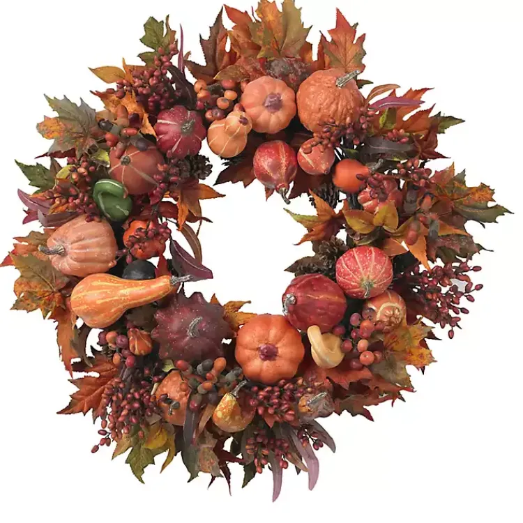 Wreaths>Kirklands Home Orange Pumpkin Gourd and Berry Wreath