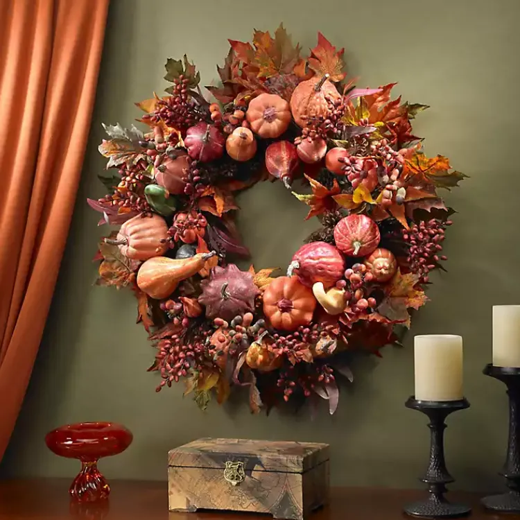 Wreaths>Kirklands Home Orange Pumpkin Gourd and Berry Wreath