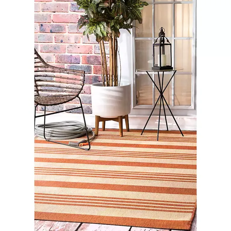 Kirklands Home Robin Stripe Outdoor Rug, 5x8 Orange Discount