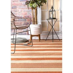 Kirklands Home Robin Stripe Outdoor Rug, 5x8 Orange Discount