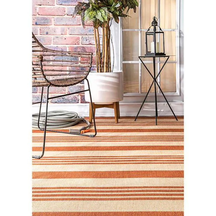 Kirklands Home Robin Stripe Outdoor Rug, 5x8 Orange Discount