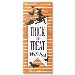 Halloween>Kirklands Home Orange Stripe Trick or Treat Wall Plaque