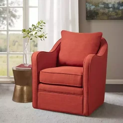 Kirklands Home Swivel Upholstered Wide Seat Accent Chair Orange Sale