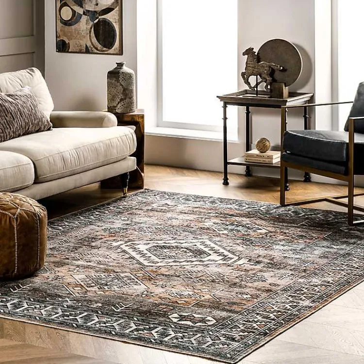 Kirklands Home Orange Tribal Washable Area Rug, 6x9 Outlet