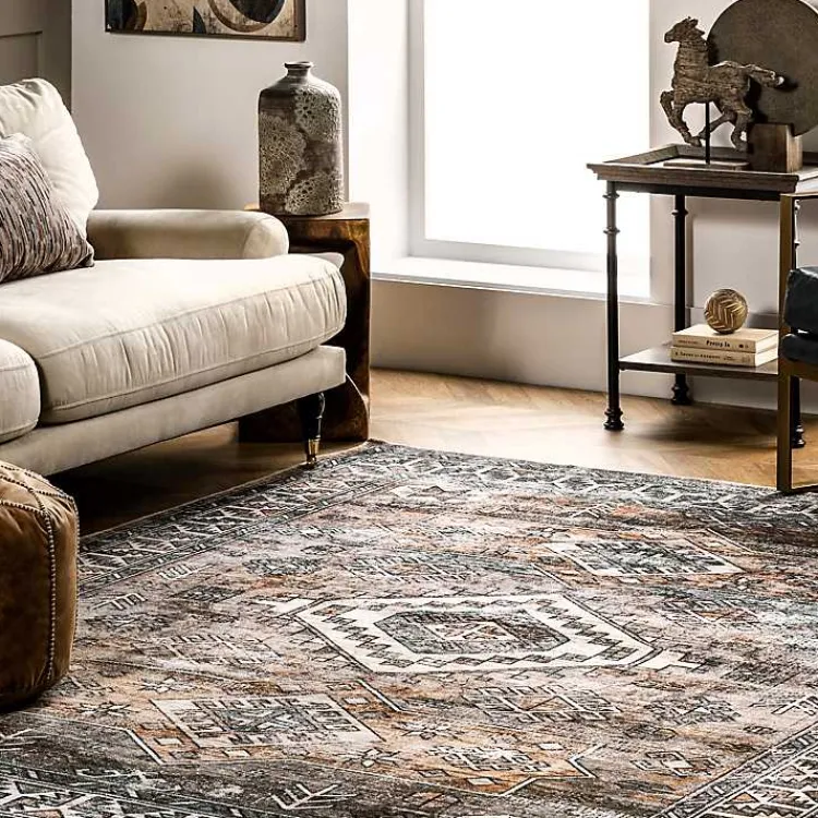 Kirklands Home Orange Tribal Washable Area Rug, 6x9 Outlet