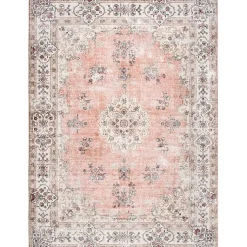 Kirklands Home Vintage Floral Washable Runner Orange Hot