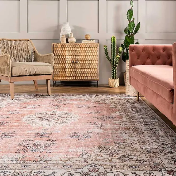 Kirklands Home Vintage Floral Washable Runner Orange Hot