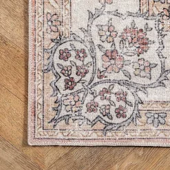 Kirklands Home Vintage Floral Washable Runner Orange Hot