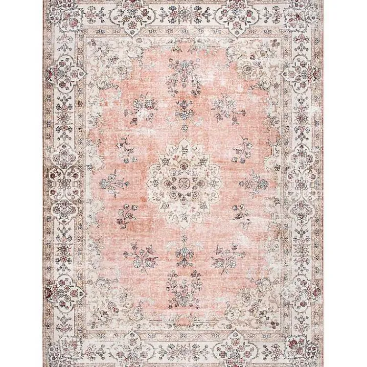 Kirklands Home Vintage Floral Washable Area Rug, 3x5 Orange Sale