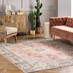 Kirklands Home Vintage Floral Washable Area Rug, 3x5 Orange Sale