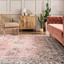 Kirklands Home Vintage Floral Washable Area Rug, 3x5 Orange Sale