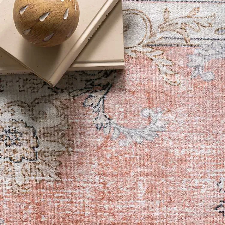 Kirklands Home Vintage Floral Washable Area Rug, 3x5 Orange Sale