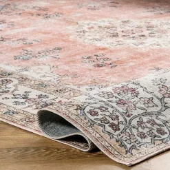 Kirklands Home Vintage Floral Washable Area Rug, 3x5 Orange Sale