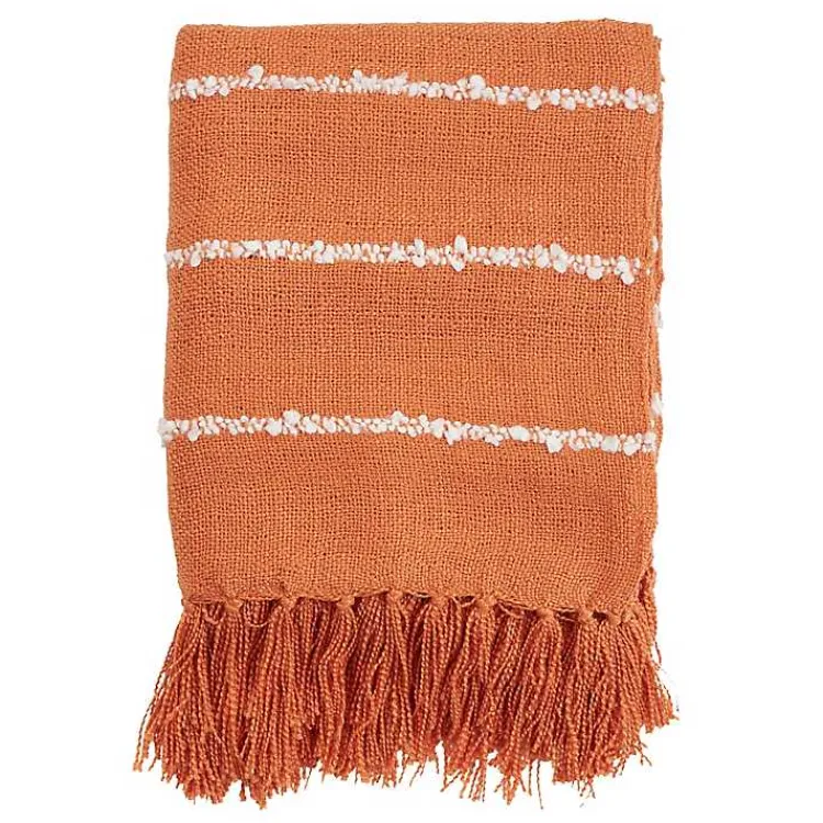 Blankets & Throws>Kirklands Home White Striped Fringe Throw Blanket Orange