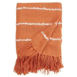 Blankets & Throws>Kirklands Home White Striped Fringe Throw Blanket Orange
