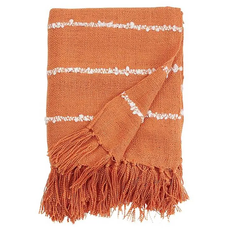 Blankets & Throws>Kirklands Home White Striped Fringe Throw Blanket Orange