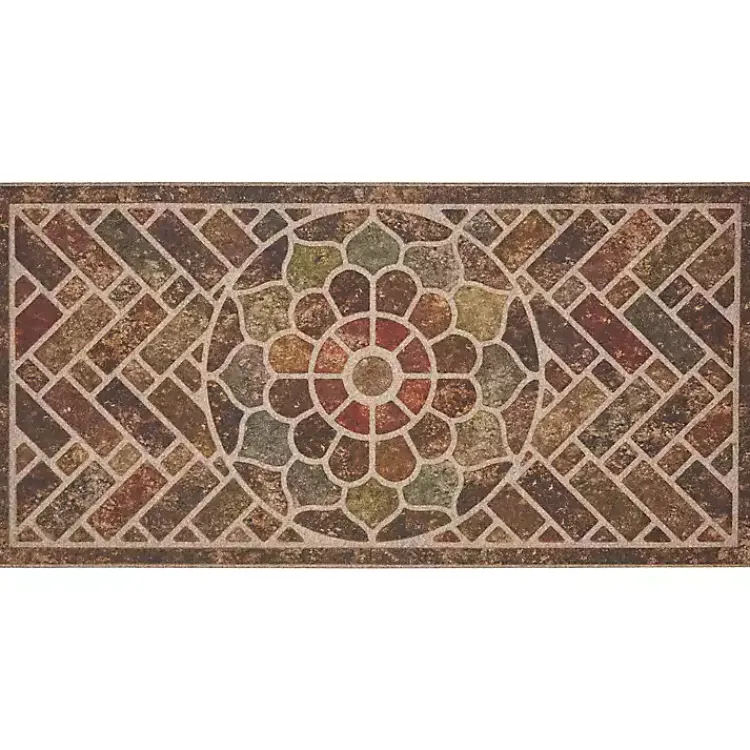 Kirklands Home Ornamental Brick Entry Doormat Brown New