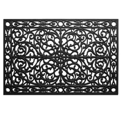 Kirklands Home Ornate Art Deco Rubber Doormat, 36x24 in. Black Hot