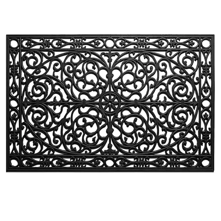 Kirklands Home Ornate Art Deco Rubber Doormat, 36x24 in. Black Hot