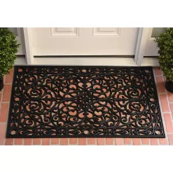 Kirklands Home Ornate Art Deco Rubber Doormat, 36x24 in. Black Hot