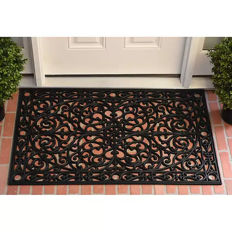 Kirklands Home Ornate Art Deco Rubber Doormat, 36x24 in. Black Hot