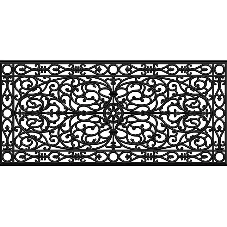 Kirklands Home Ornate Art Deco Rubber Doormat, 48x22 in. Black Discount