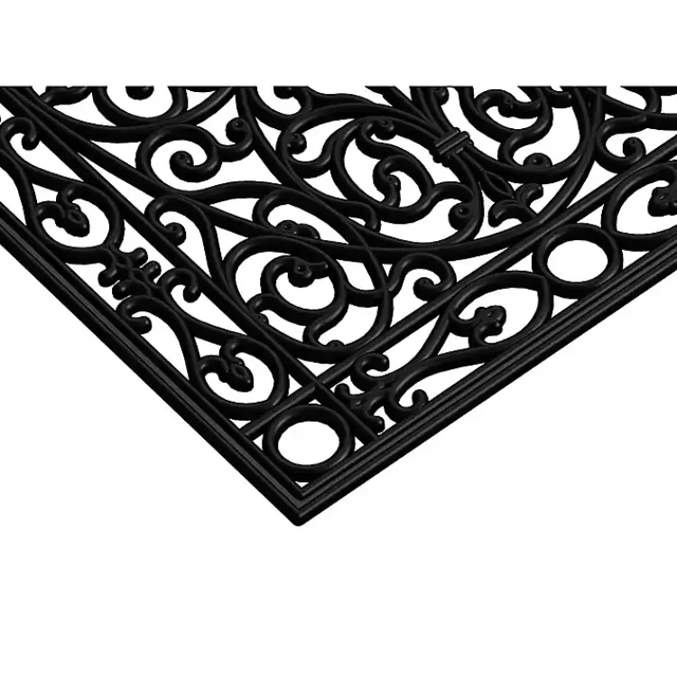 Kirklands Home Ornate Art Deco Rubber Doormat, 48x22 in. Black Discount