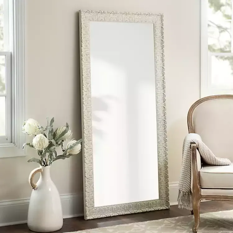 Kirklands Home Ornate Distressed Cream Leaner Mirror Outlet