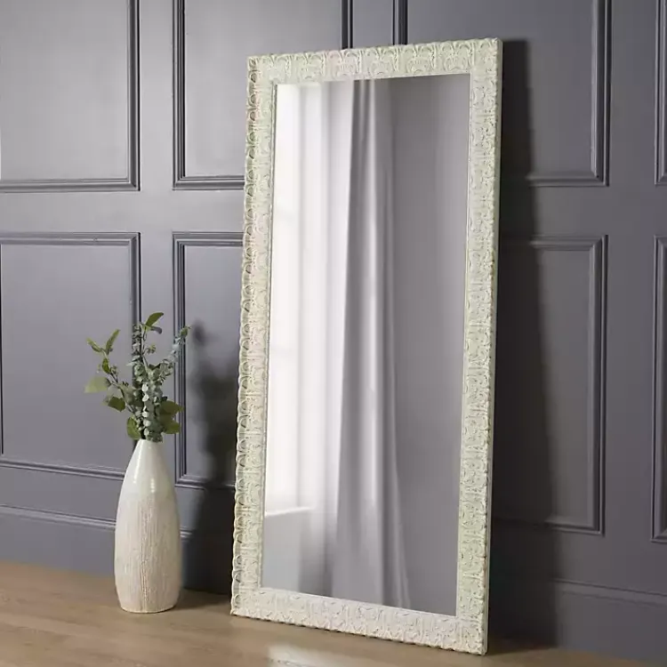 Kirklands Home Ornate Distressed Cream Leaner Mirror Outlet
