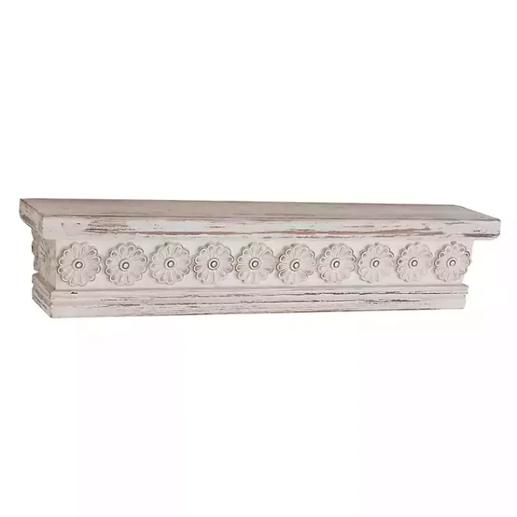 Kirklands Home Ornate Farmhouse Wooden Wall Shelf, 28 in. White