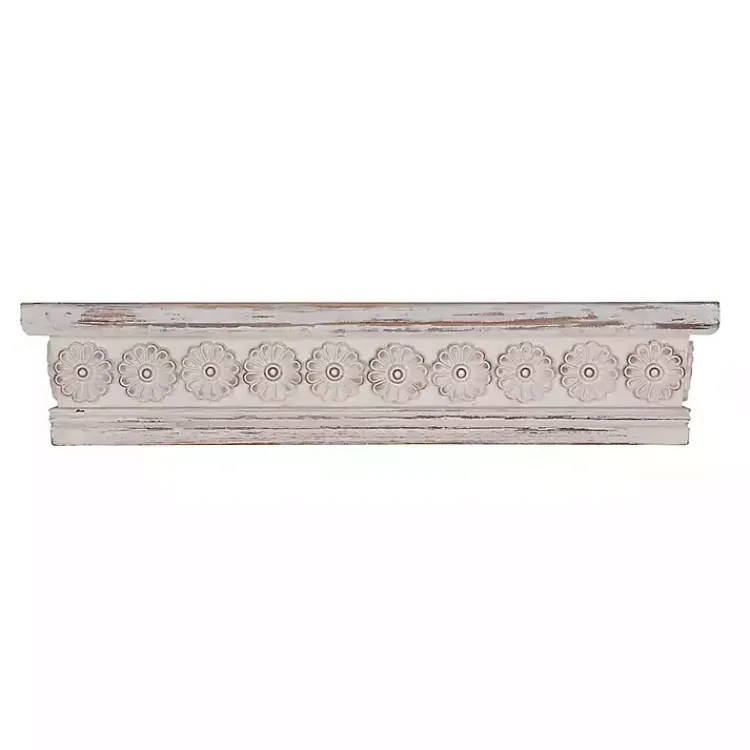 Kirklands Home Ornate Farmhouse Wooden Wall Shelf, 28 in. White