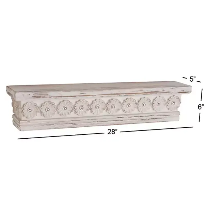 Kirklands Home Ornate Farmhouse Wooden Wall Shelf, 28 in. White