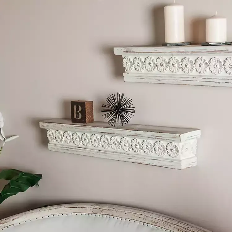 Kirklands Home Ornate Farmhouse Wooden Wall Shelf, 36 in. Outlet