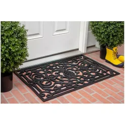 Kirklands Home Ornate Penelope Durable Rubber Doormat, 36x24 in. Black