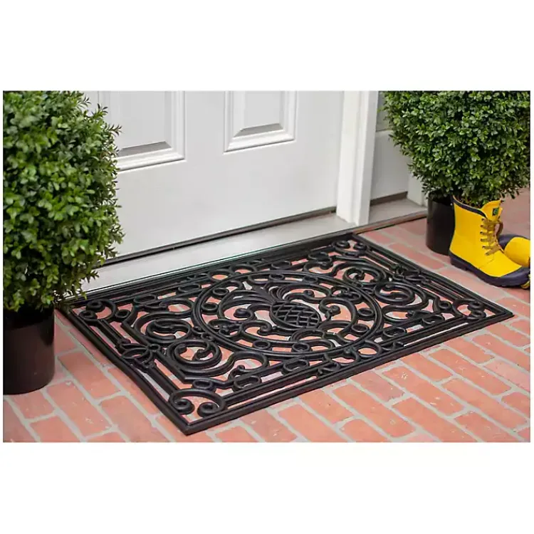 Kirklands Home Ornate Penelope Durable Rubber Doormat, 36x24 in. Black