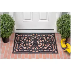 Kirklands Home Ornate Penelope Durable Rubber Doormat, 36x24 in. Black