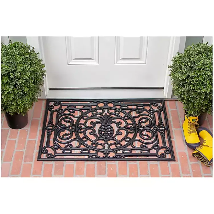 Kirklands Home Ornate Penelope Durable Rubber Doormat, 36x24 in. Black