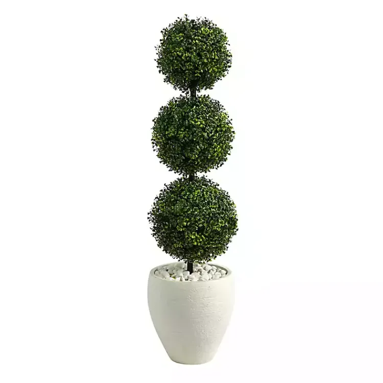 Trees & Topiaries>Kirklands Home Outdoor Ball Boxwood Topiary in White Planter