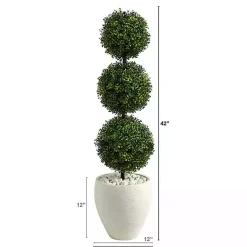 Trees & Topiaries>Kirklands Home Outdoor Ball Boxwood Topiary in White Planter