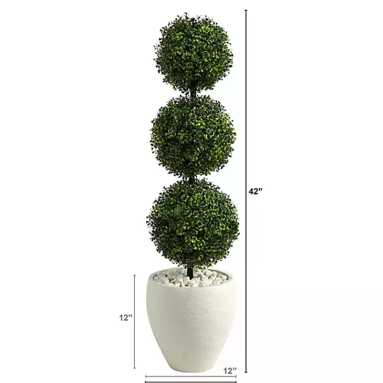 Trees & Topiaries>Kirklands Home Outdoor Ball Boxwood Topiary in White Planter