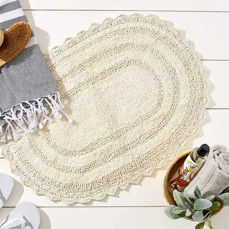Kirklands Home Oval Classic Crochet Bath Mat Ivory Sale