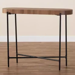 Kirklands Home Oval Light Wood X Base Console Table Brown Clearance