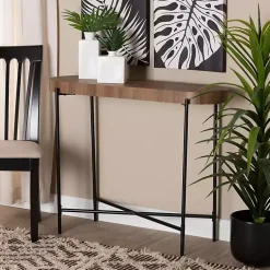 Kirklands Home Oval Light Wood X Base Console Table Brown Clearance
