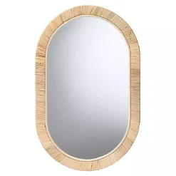 Kirklands Home Oval Mahogany and Rattan Wall Mirror Hot