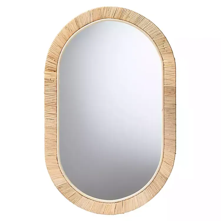 Kirklands Home Oval Mahogany and Rattan Wall Mirror Hot