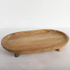 Kirklands Home Oval Mango Wood Footed Serving Platter Brown New