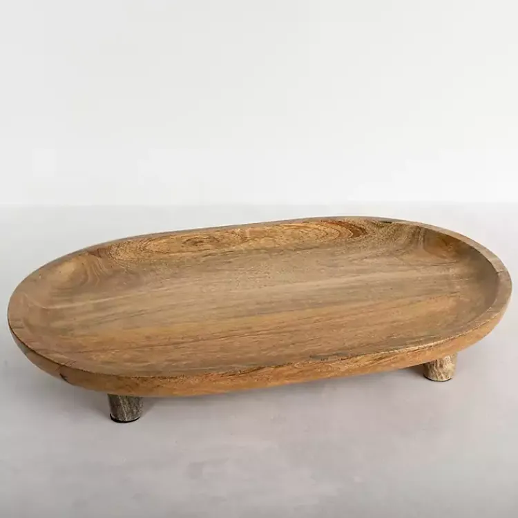 Kirklands Home Oval Mango Wood Footed Serving Platter Brown New