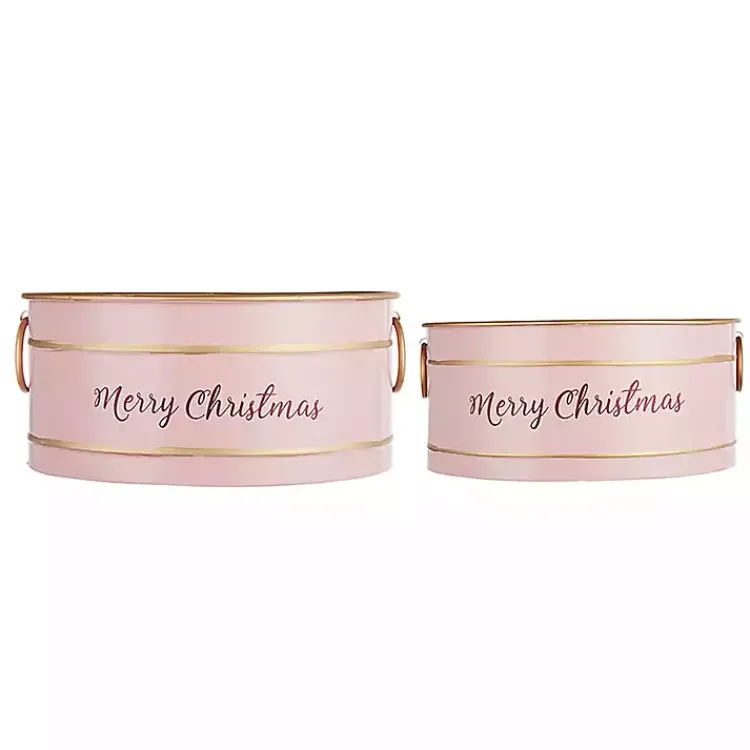 Christmas Decorations>Kirklands Home Oval Iron Merry Christmas Baskets, Set of 2 Pink