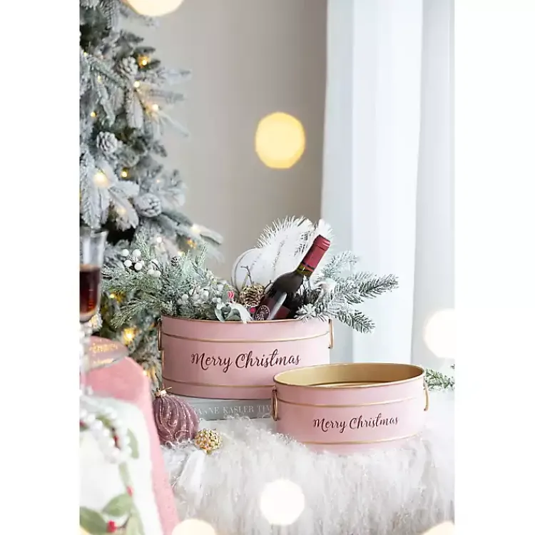 Christmas Decorations>Kirklands Home Oval Iron Merry Christmas Baskets, Set of 2 Pink
